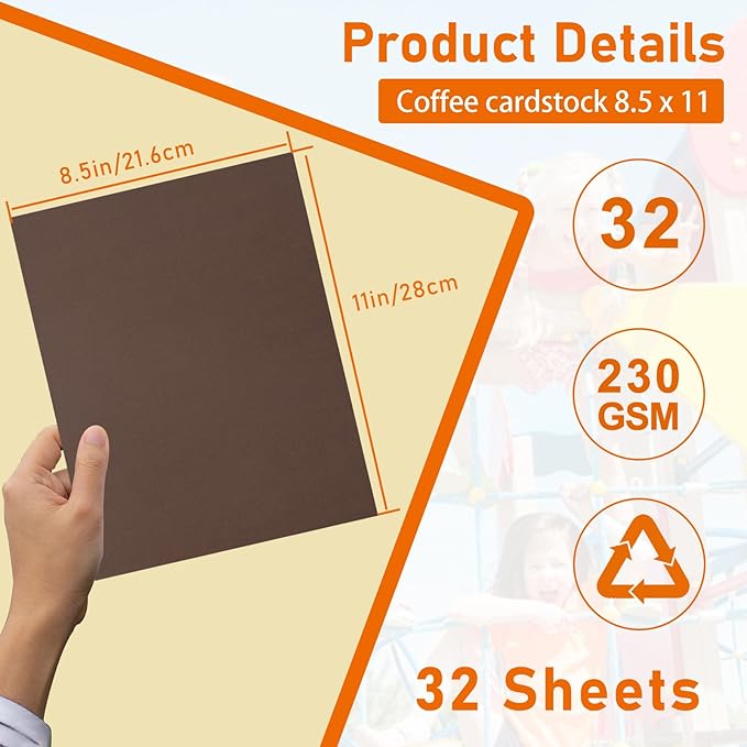 Guakicae 32 Sheets Coffee Cardstock 8.5 x 11 Printer Paper, 80lb Premium Dark Brown Paper Card Stock for DIY Card Making, Greeting Cards, Wedding Invitations, Scrapbooking