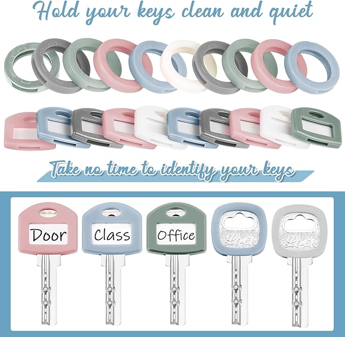 Blulu 80 Pcs Key Labels Key Color Covers Caps Tags Covers Set Plastic Keys Identifier Rings Toppers for Tags Organization House, 2 Styles(5 Morandi Color)