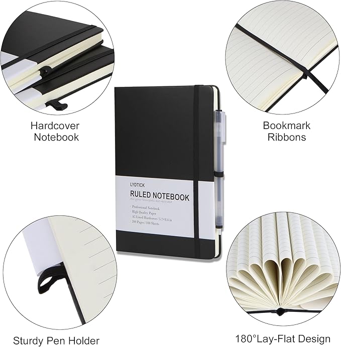 LYDTICK 20 Pack Journals for Writing College Ruled Notebooks Journal in Bulk, Hardcover Notebooks (200Pages) for Note Talking, Lined Bullet Journals for Home School Office, 5.7"x8.4", Black