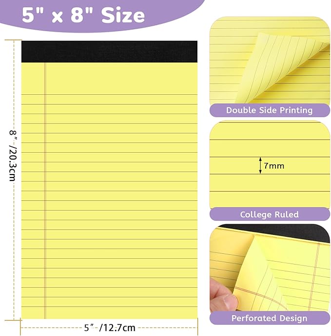 Thboxes 12 Packs Legal Pads 5x8, Totally 360 Sheets Colored Legal Pads 5x8 College Ruled Writing Pads Small Note Pads 30 Sheets/Pad Tablets Lined Notepad for School, Office, To-Do Lists