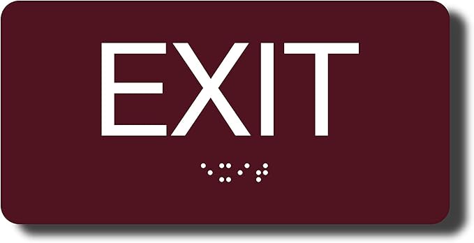 ADA Compliant Sign with Braille (6" x 3", Exit, Burgundy)
