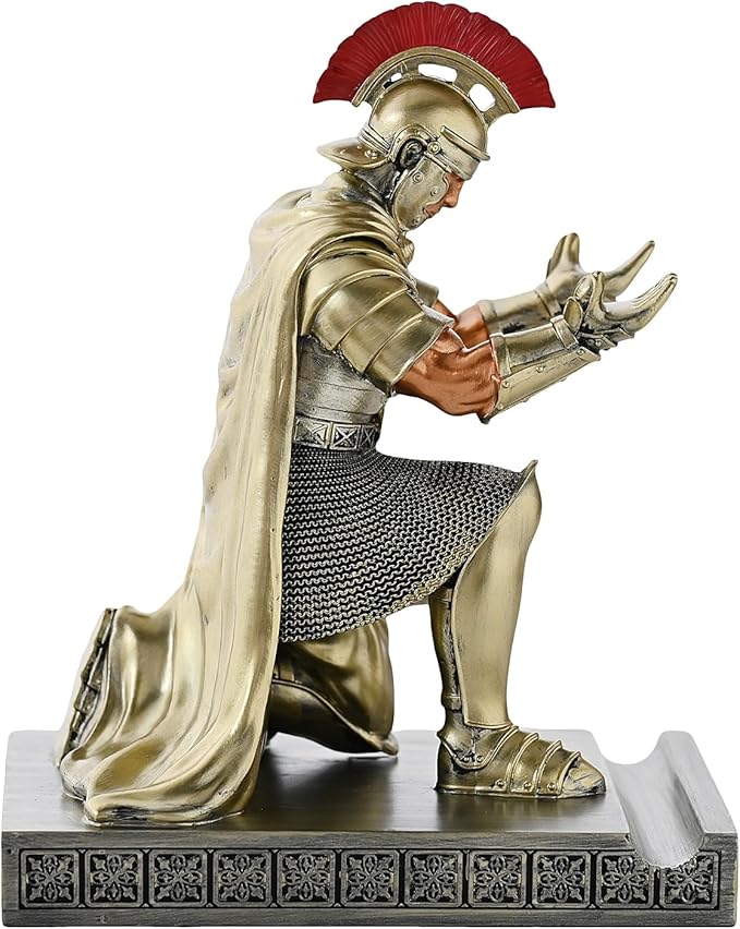 CYXStar Roman Praetorian Prefect Warrior Knight Pen Holder Desk Ornament Resin Praetorian Guard Mobile Phone Stand Desk Accessories and Organizer for Office with a Letter Opener (Bronze)