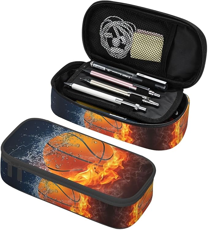 Cool Basketball Ball Pencil Case Big Capacity Storage Pencil Pouch Stationery Bags With Zipper Portable Pen Holder Box Organizer For Boys Girls Teens Student College School Office Supplies