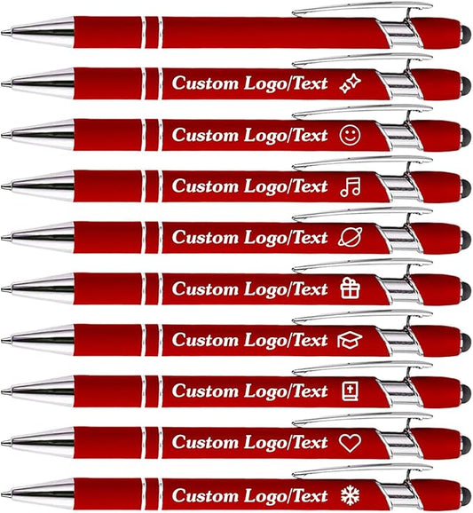 CRME Bulk Custom Personalized Pens with Name Logo Retractable Ballpoint Pen with Stylus tip Smooth Writing Appreciation Gifts for Coworkers Motivational Gift for Office & Desk Accessories 10-Pack