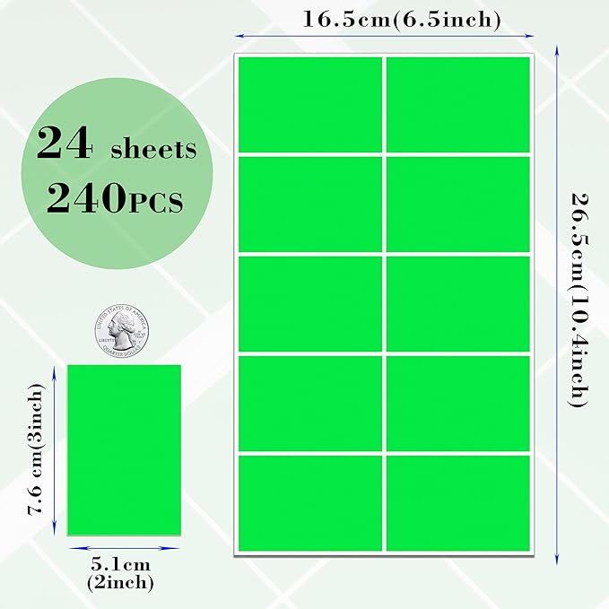 240 Pack Green Label Stickers,3"x2" Rectangular Sticker Labels,Large Name Labels for Kids Clothing