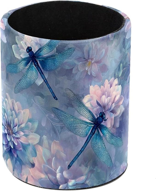 Leather Pen Holder for Desk Dragonfly Beautiful Pencil Cup Desktop Organizer Makeup Brush Holders Office Supplies for Home, Kids & School