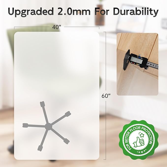HOMEK Office Chair Mat for Hardwood Floor, 60" x 40" Clear Computer/Desk Chair Mat for Hard Floor, Thicker, Easy Glide, Non-Slip, Protects Hard Surfaces from Scratches, Ideal for Home or Office