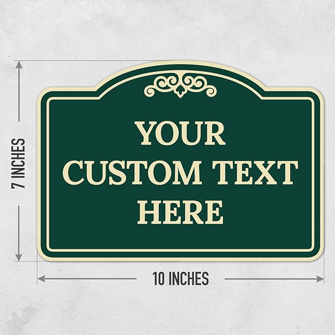 Custom Decorative Sign, Personalized Metal Sign for Business, Driveway, Home, Airbnb, Office Door Plaque, Green Background Sign 7x10 Inches, ACM, Fade Resistant, Made in USA by Sigo Signs