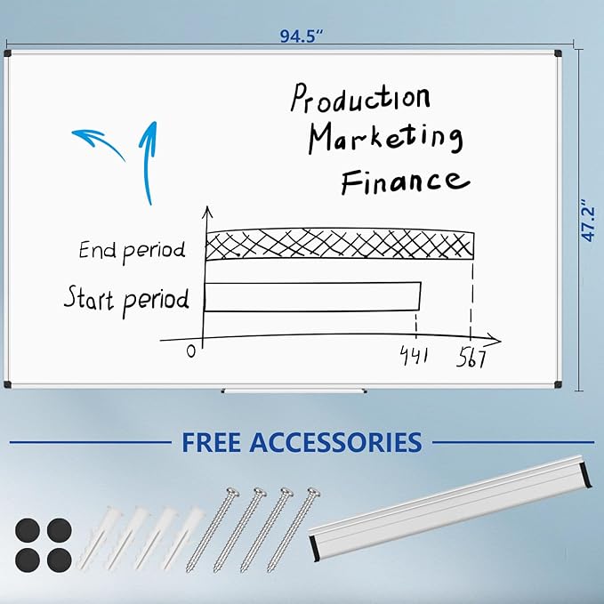 XBoard Magnetic Dry Erase Board 4' x 8' Wall Mounted, Large Whiteboard 96 x 48 Inches with Aluminum Frame for Office, School, Conference Room