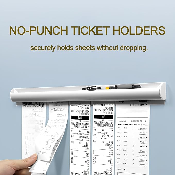 2 Pack Ticket Holders Receipt Holder for Restaurant, No Drill Restaurant Order Ticket Holders for Kitchen Office Walls Refrigerator Home Pubs Bars Cafes(23.6 Inch, Sliiver, 2p)