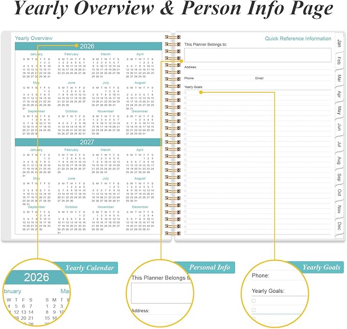 2026 Planner - Weekly Monthly Planner 2026 from January 2026 to December 2026 with 12 Monthly Tabs, Flexible Cover, Inner Pocket, 8.5" x 11", Rose Floral