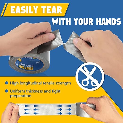 CXYARY 5 Roll Duct Tape Heavy Duty, 2 Inch x 150 Yard, Gray Waterproof Tape Any Weather, No Residue Tape for Strong Repairs, Indoor & Outdoor, Tear by Hand
