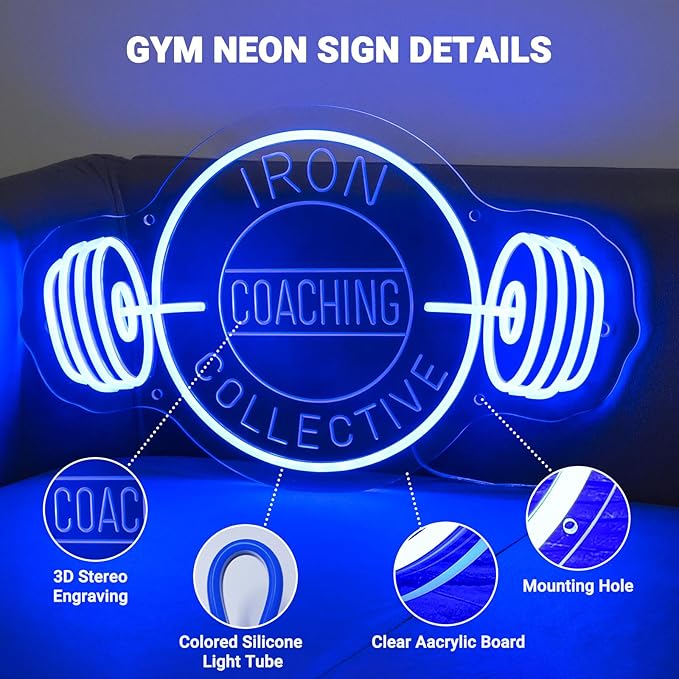 Customizable Gym Neon Sign Decor for Home Gym, Personalized Name GYM LED Light Up Signs, Custom Dumbbell LED Neon Light Decor for Home Gym, Fitness Club, Man Cave,Sports room, Fitness Lover Dad Gifts