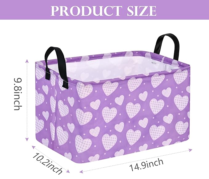 FUULOXE Rectangular Valentines Basket Storage Bin for Shelves Girls Gifts Baskets Foldable Box with Handles for Home Office Car Dormroom Valentine's Day Party Supplies