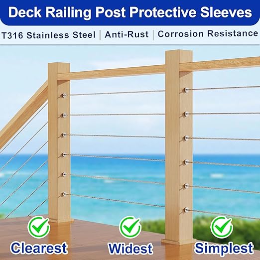 Steel DN Mate 50 Pack Stainless Steel Protector Sleeves for 1/8" 5/32" or 3/16" Cable Railing, Cable Protector Sleeves for Deck Railing System,T316 Cable Railing Hardware with a Drill Bit, DK05