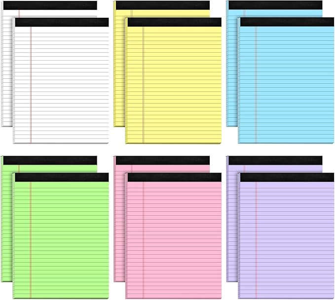 AILZFEI Legal Pads 8.5 x 11 Wide Ruled - Note Pads 30 Sheets/Pad - 20lb Colored Notepad Paper - Perforated Notepad with Sturdy Back - Pink, Purple, Yellow, Green, Blue, White