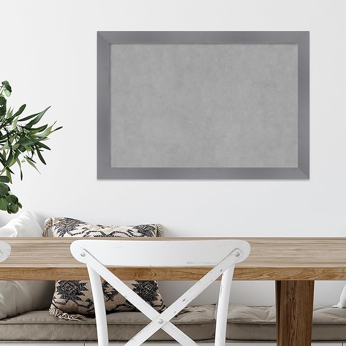 Amanti Art Grey Framed Magnetic Board 18x26 Medium Vision Board for use with Magnets, 100% Metal Sheet to Display Items as Office Decor or for Home Organization in mudroom, Kitchen or Kids Room