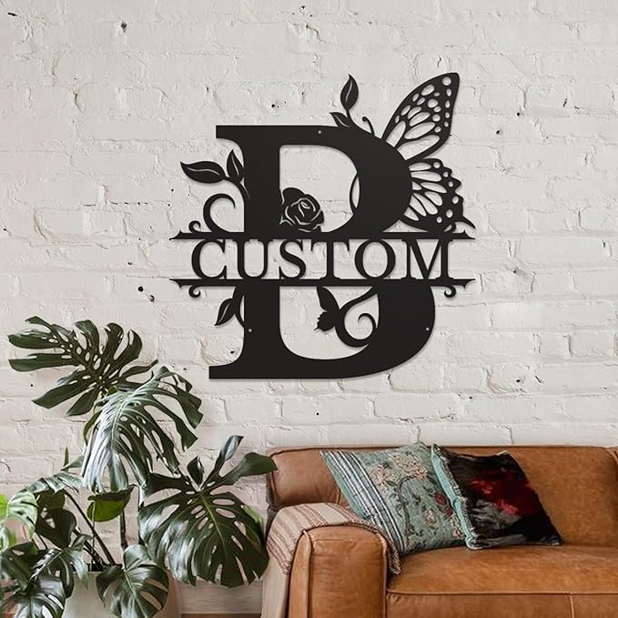 Personalized Custom Letter Name metal Signs,Custom Black Letter Monogram Wall Art Decor,Metal Signs Plaques Outdoor wall Decorative Signage (B)