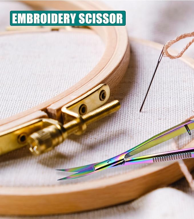 Cross Edge Curved Spring Scissors 5 Inch Stainless Steel Precision Eyebrow & Eyelash Shaping & Trimming Scissor, Snips Squeeze, Embroidery, Knitting Micro Tip Craft Scissors (Rainbow)