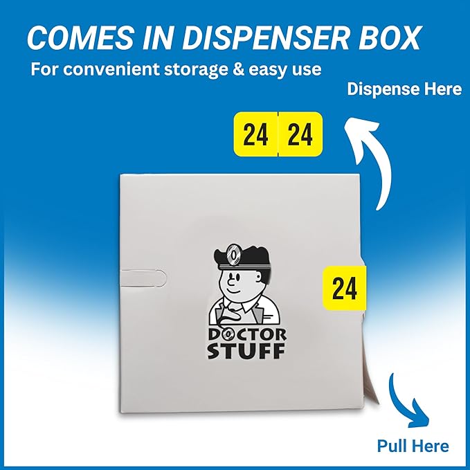 2024 Year Labels, Doctor Stuff 2024 Chart Stickers, Fluorescent Yellow Color Coded, USA Made Year Stickers for End Tab File Folders, 500 Labels per Roll, 1 Roll, 3/4" x 1-1/2"