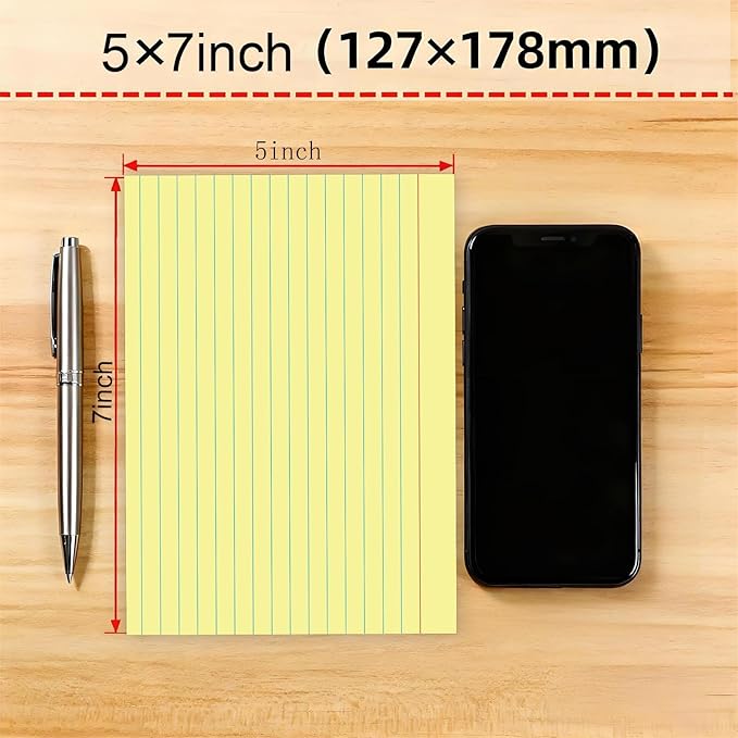 JINMIKEJI Yellow Ruled Index Cards 5x7 Inch - 50 Pack Study Flash Cards for School, Office & Home, Durable Note Cards with Lines