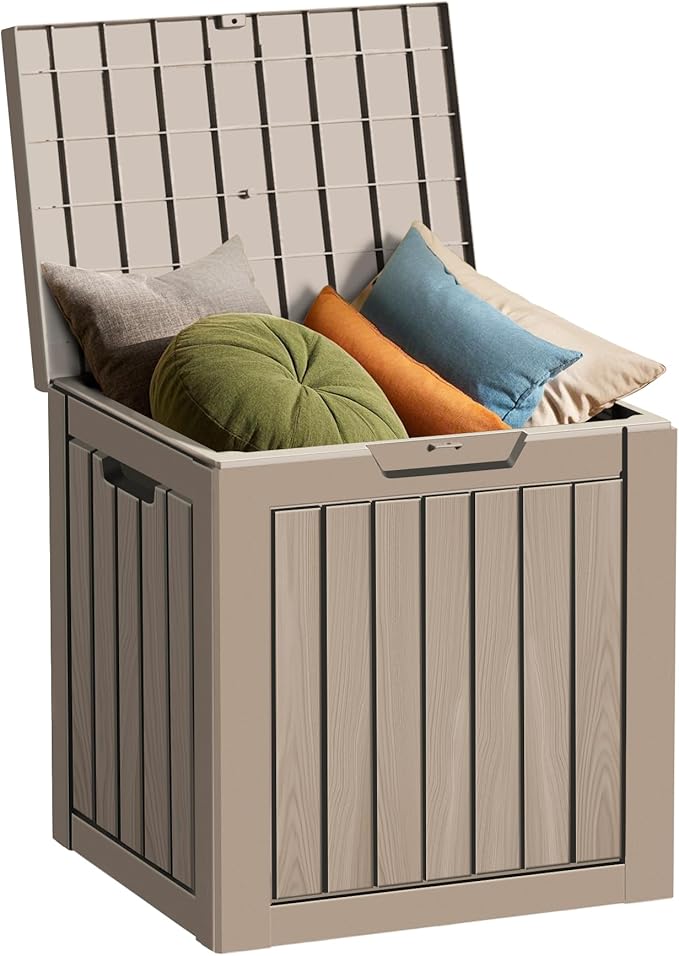 Decksplore 35 Gallon Outdoor Storage Box Waterproof Lockable Resin Deck Box Large, Patio Storage Bin for Pool Accessories Cushion Furniture, Garden Tools, UV-Resistant Outside Delivery Grey