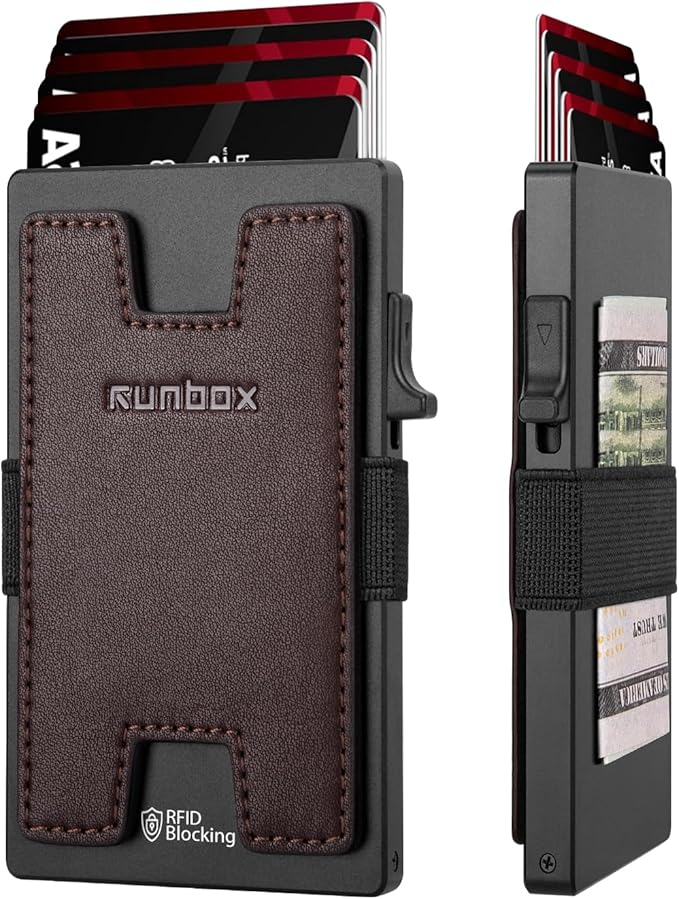 RUNBOX Slim Card Holder Wallet for Men, Minimalist RFID Blocking Wallet with Pop-Up Function, Ultra-Thin Design, Metal Business Card Cases holds 6+6 Cards, Gifts for Men, Men's Accessories