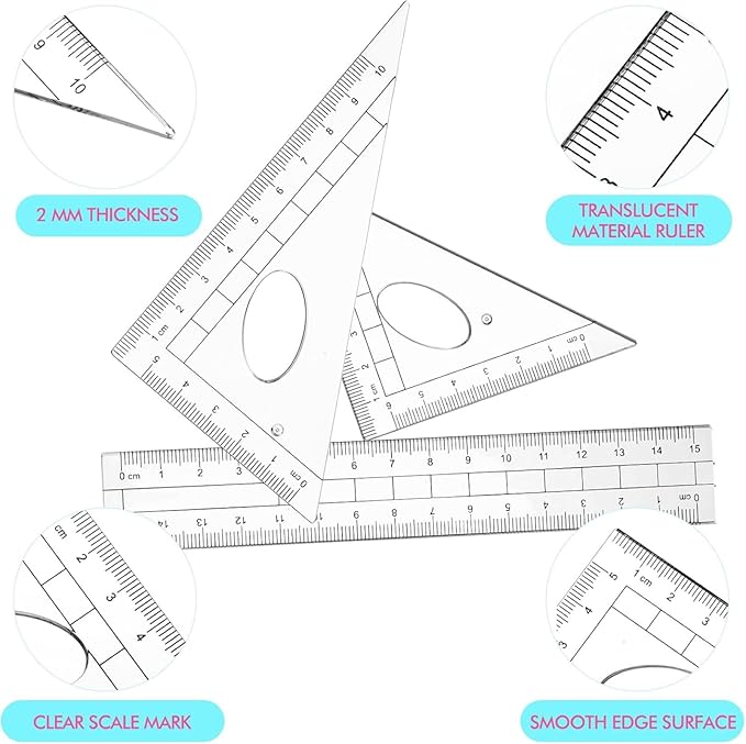 Zonon 6 Sets Math Geometry Kit Student 10 Pcs Shatterproof Storage Box Includes Compass, Rulers, Protractor, Eraser, Pencil Sharpener, Lead Refills, Pencil for Back to School Students Class Teacher