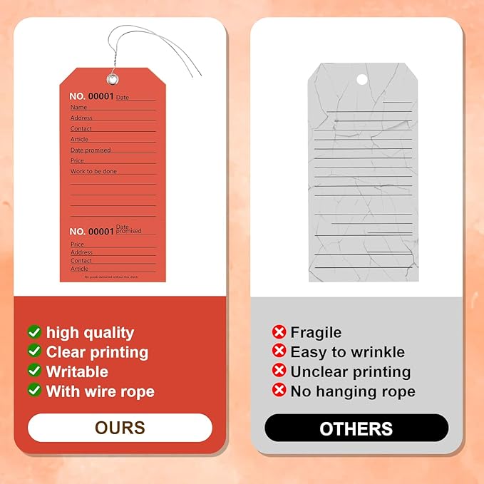 100 Pack Red Repair Tags with Wire Rope Service Repair Tags Numbered with Wire Durable 2.6 x 5.25 Inch Labels for Production Equipment Maintenance Price Notice (100, Red, 2.6x5.25in)