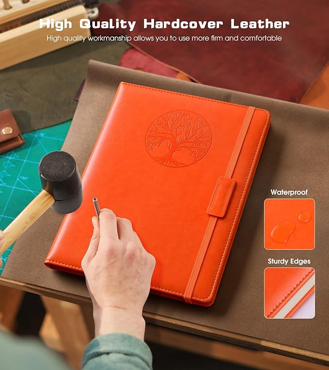 Biuwory Lined Journal Notebook for Women Men,256 Pages A4 Large Hardcover Leather Journals for Writing,Travel,Business,Work,School,College Ruled Notebooks for Note Taking, Diary Notepad 8.6"×11"