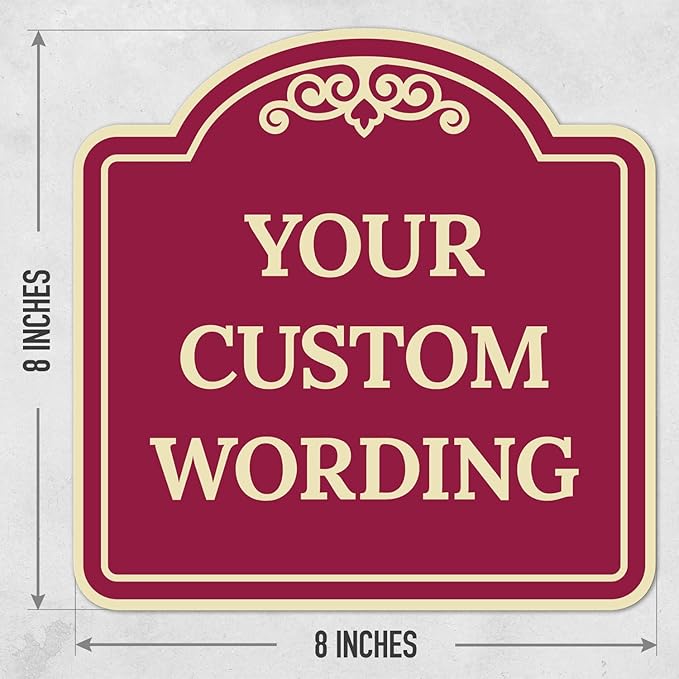 Custom Decorative Sign, Personalized Metal Sign for Business, Driveway, Home, Airbnb, Office Door Plaque,Burgundy Background Sign, 8x8 Inches, ACM, Fade Resistant, Made in USA by Sigo Signs
