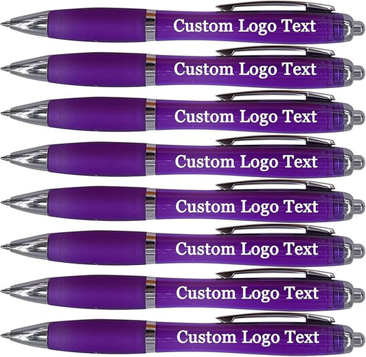 HEYZARDA Personalized Pens with Name Custom Text Logo Retractable Customized Ballpoint Pens for Church Office Business 100 Pcs, Purple