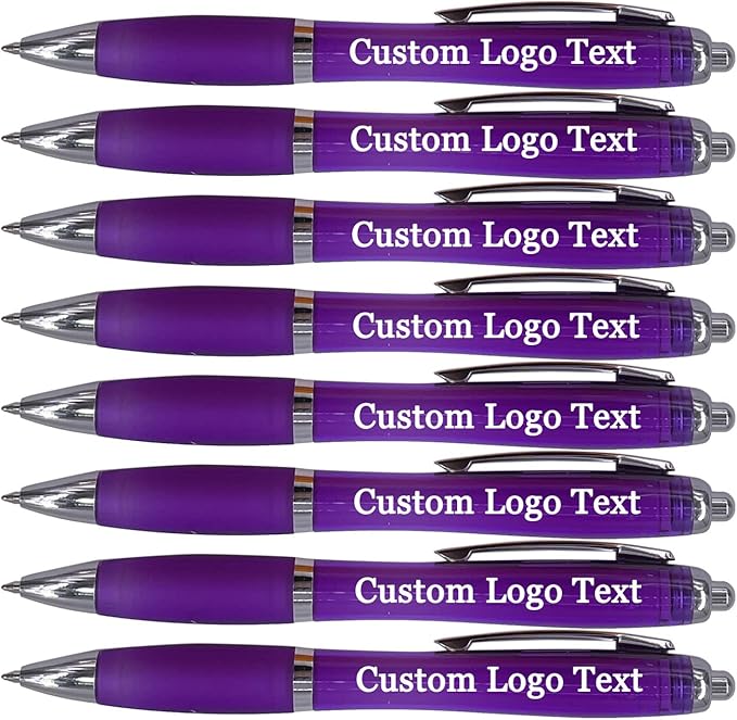 HEYZARDA Personalized Pens with Name Custom Text Logo Retractable Customized Ballpoint Pens for Church Office Business 50 Pcs, Purple