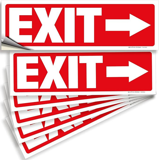 iSYFIX Exit Signs Stickers 6 Pack 12x4 Inch - Laminated Premium Vinyl Directional Right Arrow Signs for Buildings, Office, Workplace, Stores, Schools, Theaters, Parking, Restaurants, Factories