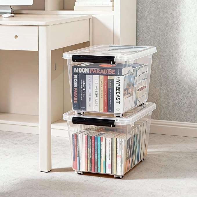 Citylife 54 QT Clear Plastic Storage Bins with Lids Stackable Storage Boxes with Lids Large Plastic Storage Containers for Garage Closet Kitchen 2 Packs