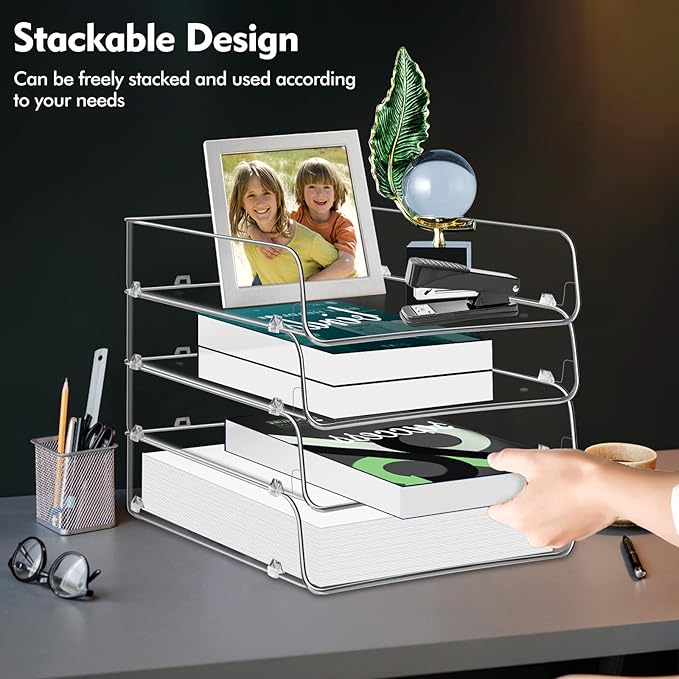 Lunmore Stackable Paper Trays, 4 Tier Desk File Organizer, Document Letter Tray for Office Supplies, Magazine