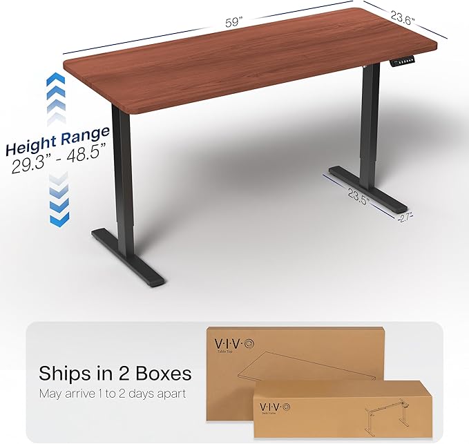 VIVO Electric 60 x 24 in Standing Desk, Memory Height Adjustment, 1B Series, Holds 220 lbs, One-Piece Dark Walnut Top, Black Frame, DESK-KIT-1B6D