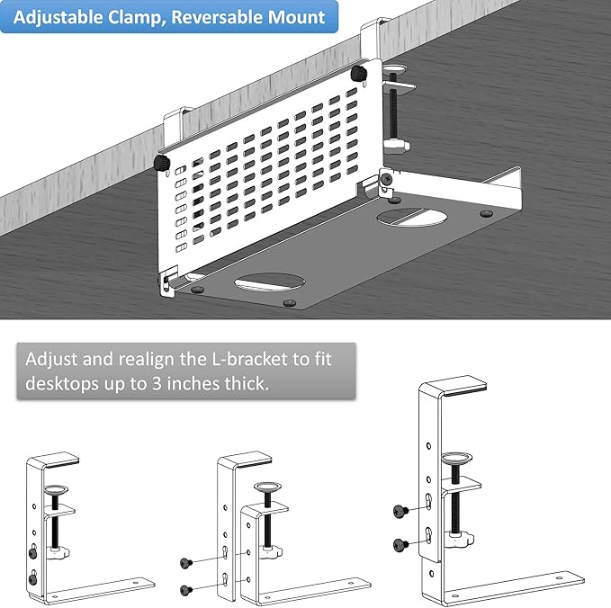 AEONS Universal Under Desk Cable Management Tray-Clamp Mount Hinged Swing Modesty Panel Organizer for Office Desks Easy Access Flip-Down position Power Strip Cord Storage No-Drill 25 lb Capacity White