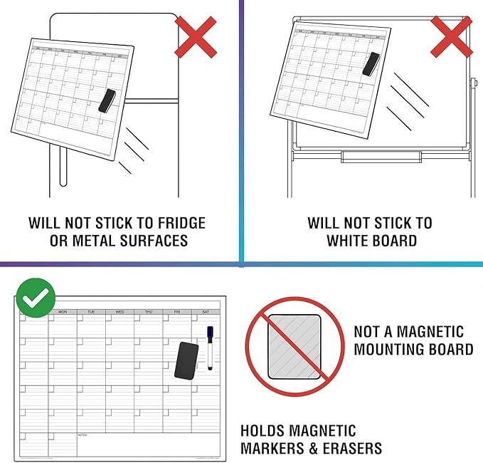 Magnetic-Receptive Dry Erase Two Month Laminated Jumbo Wall Calendar, 38" x 50",Big Whiteboard Calendar with Iron Sheet Backing-Works with Magnetic Markers Eraser, Giant Blank Poster with Square