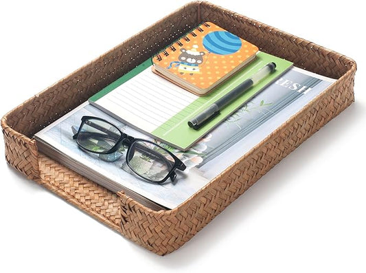 Seagrass Letter Tray for A4 File Woven Desk Tray Organizer for Paper Folder Mail Document Magazine Storage Basket for Office