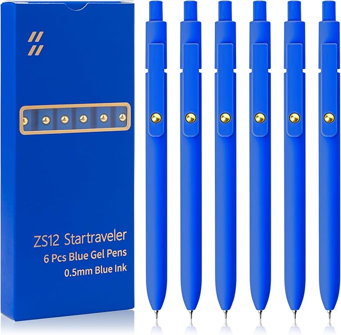 UIXJODO Blue Pens, 6 Pcs Blue Ink Pens Fine Point Smooth Writing Pens, 0.5mm Colored Ink Gel Pens for Journaling Note Taking, School Supplies Gifts for Women (6 Pcs Gold Blue - Blue Ink)