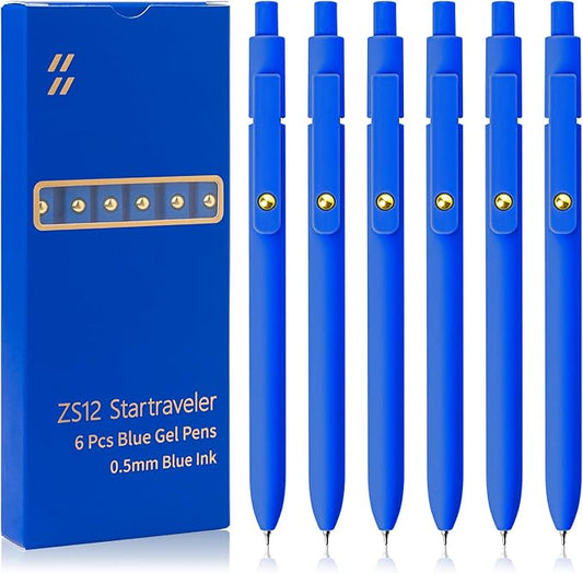 UIXJODO Blue Pens, 6 Pcs Blue Ink Pens Fine Point Smooth Writing Pens, 0.5mm Colored Ink Gel Pens for Journaling Note Taking, School Supplies Gifts for Women (6 Pcs Gold Blue - Blue Ink)