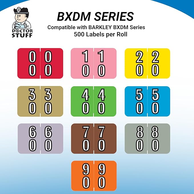 Doctor Stuff - File Folder Labels, Terminal Digit Filing, Consecutive Double Digit Numbers 90-99, Barkley FDDBM Match - BXDM Series Chart Stickers, Orange, 1" x 1-1/2", 500/Roll