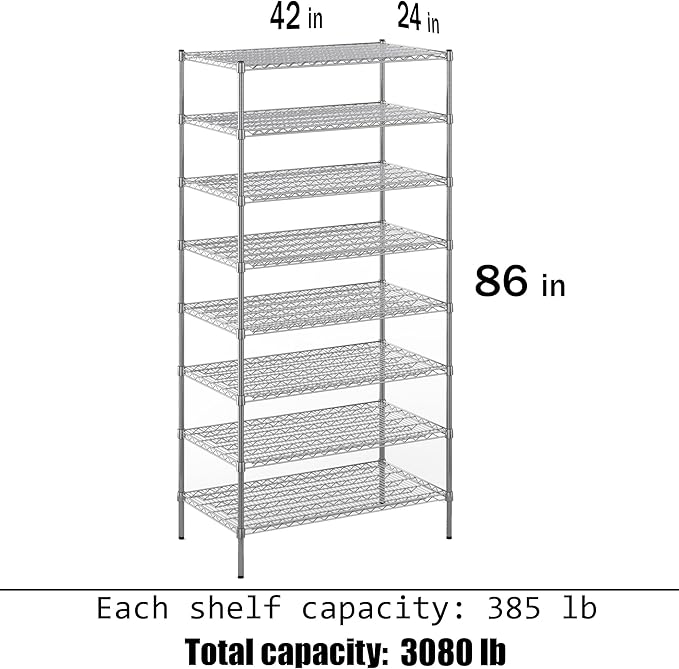 Regal Altair 24" Deep x 42" Wide x 86" Height Wire Shelving Kit | 8-Tier | NSF Commercial Storage Rack Unit
