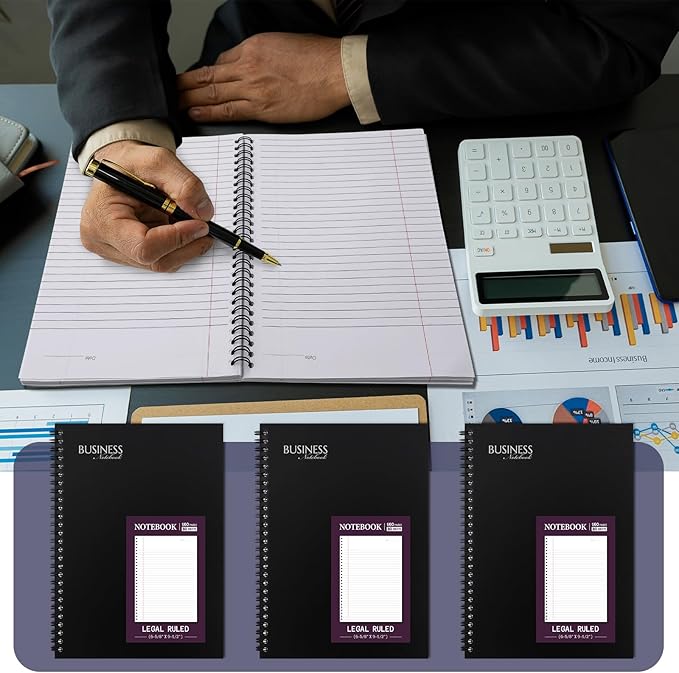 Resurhang 8 Pack Wirebound Business Notebook Legal Ruled Spiral Notebook 6-5/8" x 9-1/2" 80 Sheets Per Pad Professional Journal for Office Journal Planner Work Meeting Men Women(Purple)