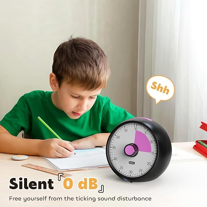 Visual Timer for Kids 60-Minute Countdown Timer with Optional Alarm, Focus Tool for ADHD & Autism, Time Management for Homework, Chores, Office, Kitchen, Teaching & Study Routines (Black Pink)