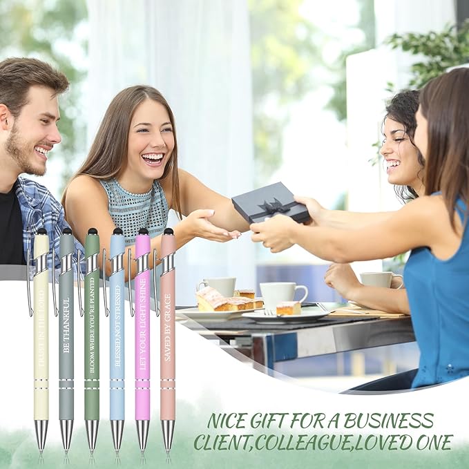 Zonon 12 Pcs Inspirational Pens Bulk Funny Ballpoint Pen with Stylus Tip Motivational Gifts for Valentine's Day Teacher Coworkers Nurse School Office Supplies(Morandi,Bible Style)
