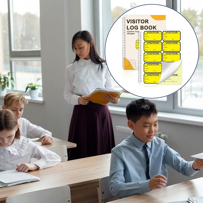 2 Pack Visitor Badges with Carbon Copy Visitor Stickers Letter Size Visitor Log Book Protecting Privacy Pages School Church Business Pass 300 Visitor Badges Guest Register Book 60 Memo Pages (2)