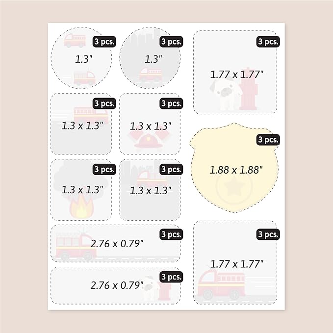 Large Name Labels for Kids (33) - Custom Stickers for Daycare and School Supplies - Durable, Waterproof Stickers for Water Bottles, Lunch Boxes, and More with Unique Designs - Fire