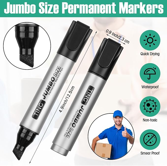 Fuutreo 32 Pcs Jumbo Permanent Markers Bulk Large Chisel Tip Permanent Markers Waterproof Jumbo Pens Quick Drying Office Supplies(Multicolor)